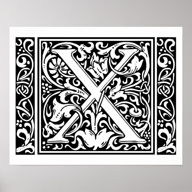 Brev X Medieval Monogram Art nouveau Poster (Framsidan)