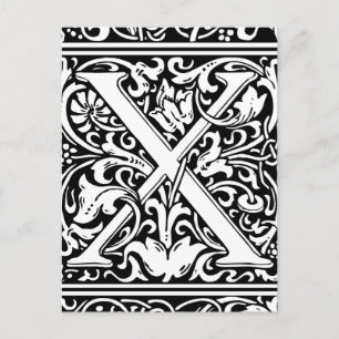 Brev X Medieval Monogram Art nouveau Vykort
