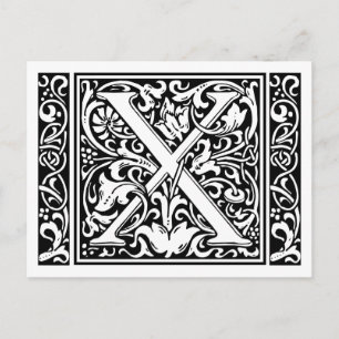 Brev X Medieval Monogram Art nouveau Vykort