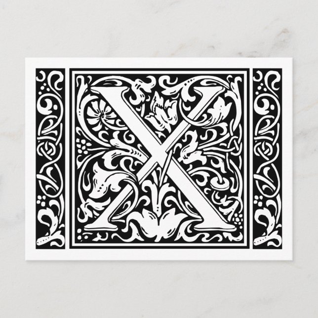 Brev X Medieval Monogram Art nouveau Vykort (Framsida)