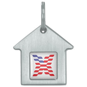 Brev X Monogram USA Flagga ID-bricka Husdjur