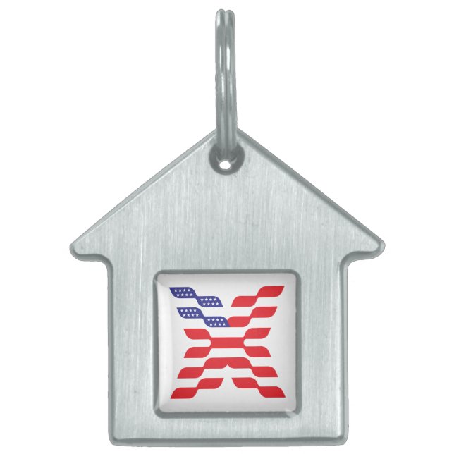 Brev X Monogram USA Flagga ID-bricka Husdjur (Framsidan)