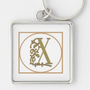BREV X MONOGRAM Vackert Bröllop New Home Gift Fyrkantig Silverfärgad Nyckelring