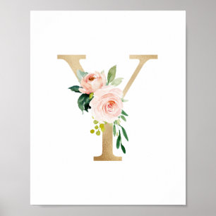 Brev Y Blommigt Monogram Faux Guld Foil Poster