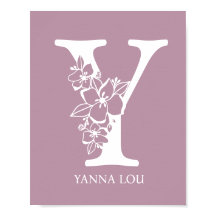 Brev Y Blommigt Monogram Namn Nursery Modern