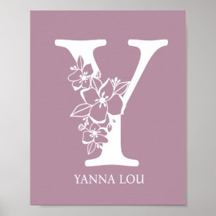 Brev Y Blommigt Monogram Namn Nursery Modern Poster