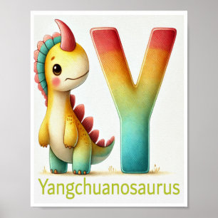 Brev Y, Dinosaur Alphabet Watercolor Poster