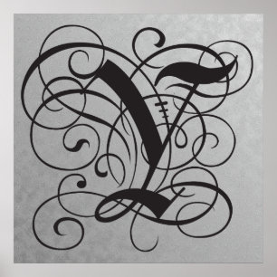 Brev Y, Gothic Monogram Black Poster