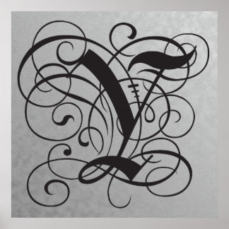 Brev Y, Gothic Monogram Black Poster