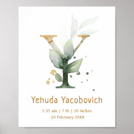 Brev Y grönt & guld foliage Baby Birth Poster