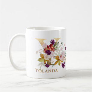 Brev Y - Guld Blommigt Namn systervän till medarbe Kaffemugg
