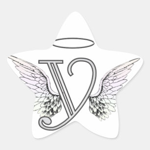 Brev Y Initial Monogram med Angel Vingar & Halo Stjärnformat Klistermärke