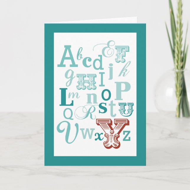 Brev Y Initial Namn Alphabet Birthday Teal & Red Kort (Framsida)