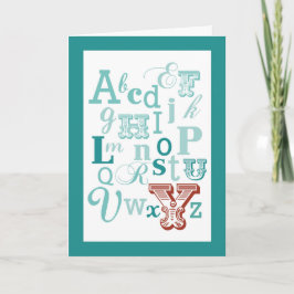 Brev Y Initial Namn Alphabet Birthday Teal & Red Kort