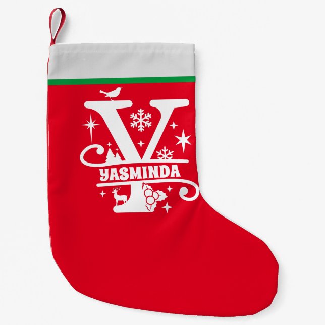 Brev Y jul Monogram Initial Namn Red White Liten Julstrumpa (Framsidan)