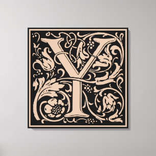 Brev Y Medieval Monogram Art nouveau Canvastryck