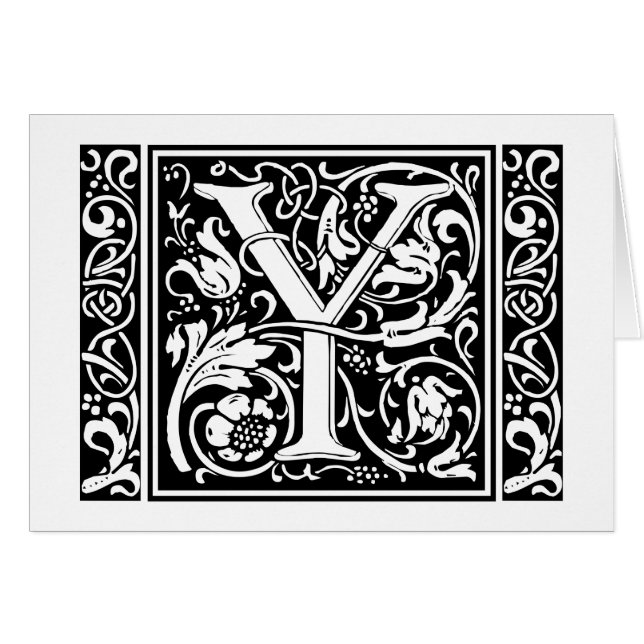 Brev Y Medieval Monogram Art nouveau Hälsningskort (Framsidan Horizontal)