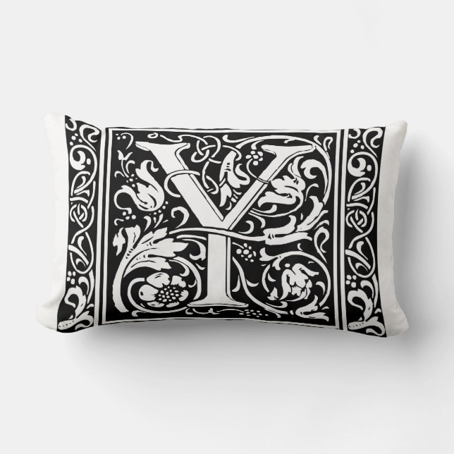 Brev Y Medieval Monogram Art nouveau Lumbarkudde (Framsida)
