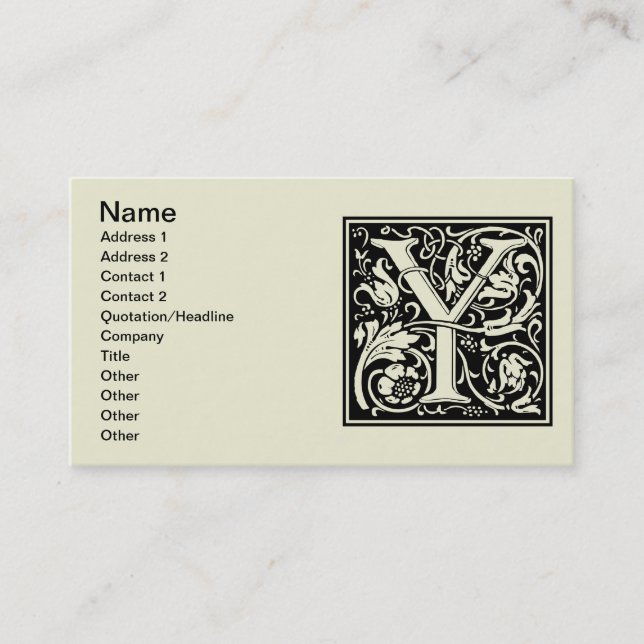 Brev Y Medieval Monogram Art nouveau Visitkort (Framsida)