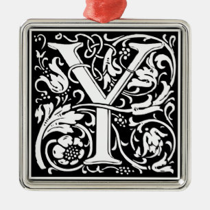 Brev Y Medieval Monogram Vintage Inledande Julgransprydnad Metall