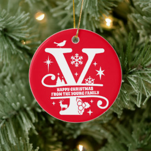 Brev Y Monogram första familjen Namn Hälsning Julgransprydnad Keramik