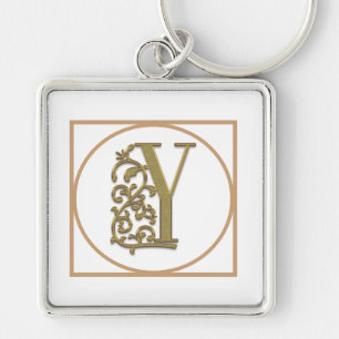 BREV Y MONOGRAM Vackert Bröllop New Home Gift Fyrkantig Silverfärgad Nyckelring