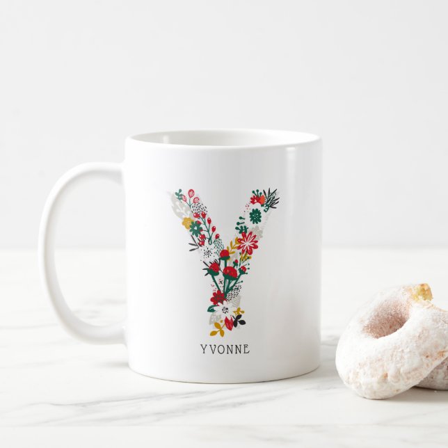 BREV Y | Whimsique Blommigt Brev Monogram I Mugg (Med munk)