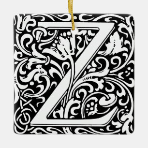 Brev Z art nouveau svartvit plattan Julgransprydnad Keramik