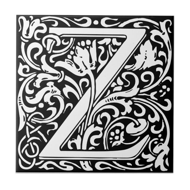 Brev Z art nouveau svartvit plattan Kakelplatta (Framsidan)
