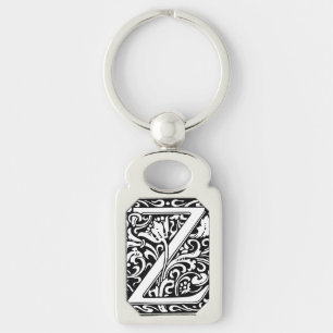 Brev Z art nouveau svartvit plattan Rektangulärt Silverfärgad Nyckelring