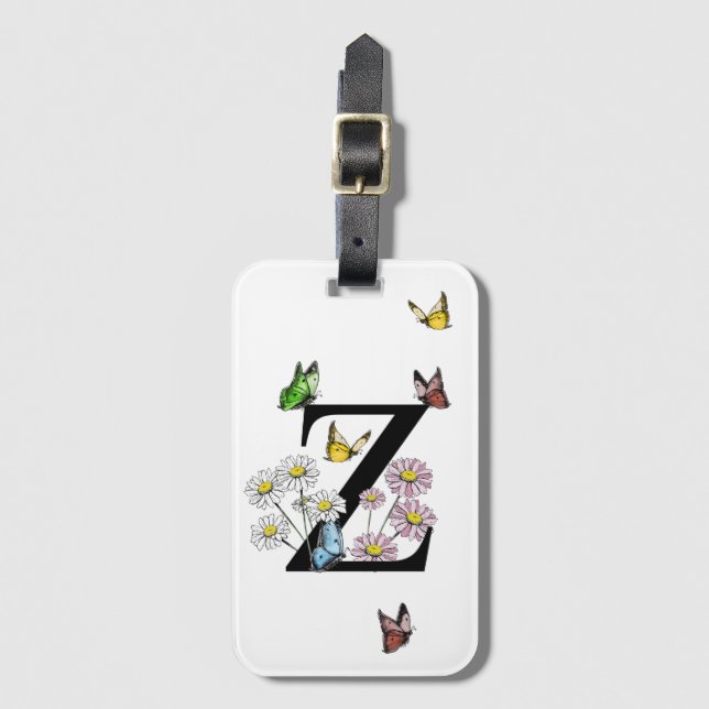 Brev Z Blommigt Butterfly Monogram Initial Bagagebricka (Framsida vertikal)