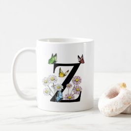 Brev Z Blommigt Butterfly Monogram Initial Kaffemugg