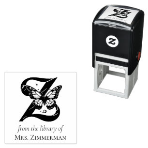Brev Z Butterfly Monogram från Bibliotek Självfärgande Stämpel