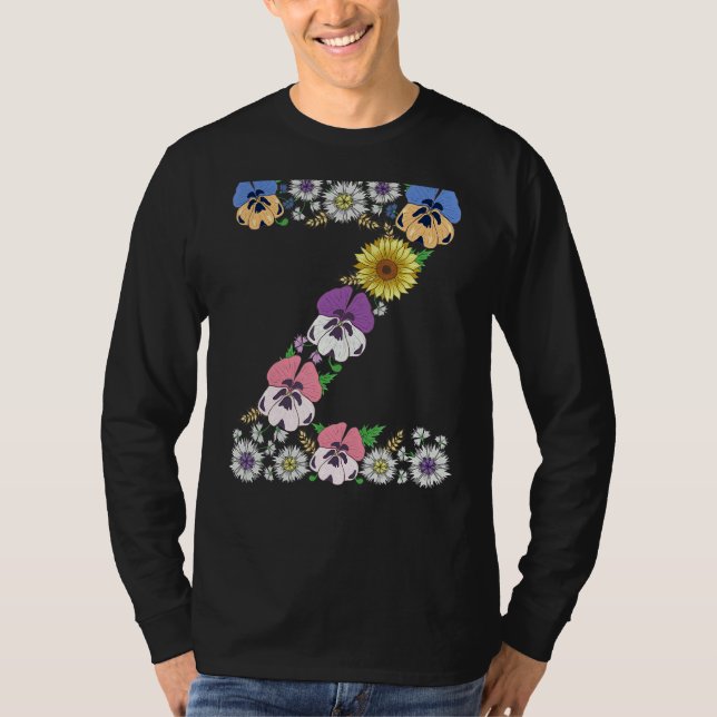 Brev Z Cute Initial Monogram Blommigt Alphabet Let T Shirt (Framsida)