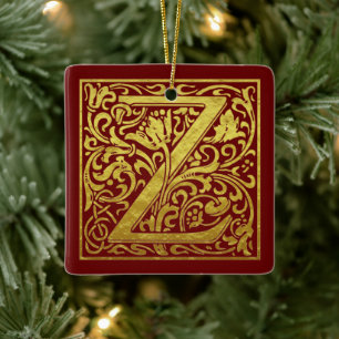 Brev Z First Brev Faux Guld Red Julgransprydnad Keramik