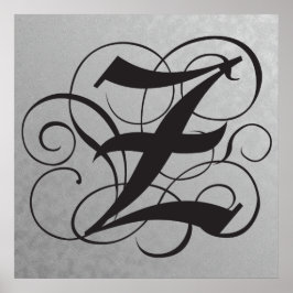 Brev Z, Gothic Monogram Black Poster