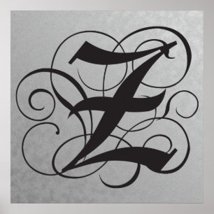 Brev Z, Gothic Monogram Black Poster