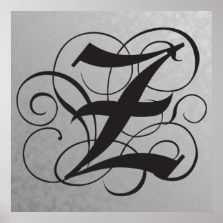Brev Z, Gothic Monogram Black Poster