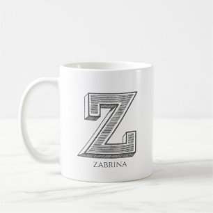 Brev Z Grått Monogram Modern Namn Kaffemugg