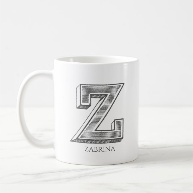Brev Z Grått Monogram Modern Namn Kaffemugg (Vänster)