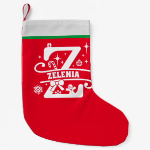 Brev Z jul Monogram Initial Namn Red White Liten Julstrumpa