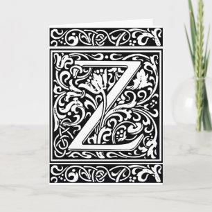 Brev Z Medeltida Monogram Vintage Inledande Anteckningskort