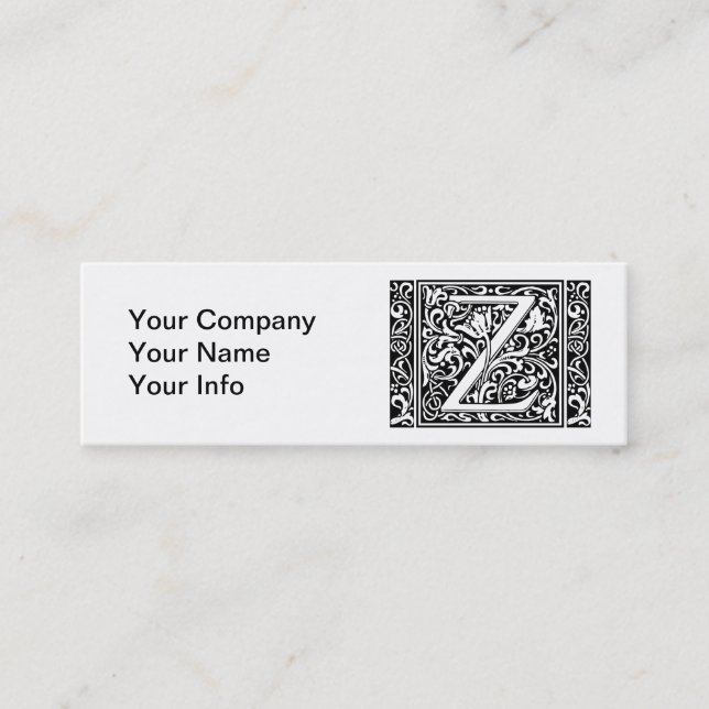 Brev Z Medieval Monogram Art nouveau Mini Visitkort (Framsida)