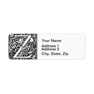 Brev Z Medieval Monogram Art nouveau Returadress Etikett