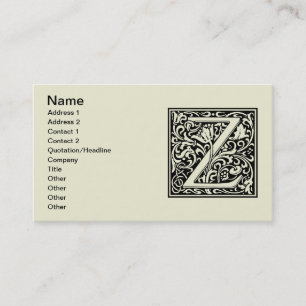 Brev Z Medieval Monogram Art nouveau Visitkort