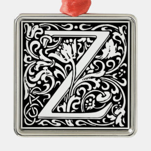 Brev Z Medieval Monogram Vintage Inledande Julgransprydnad Metall