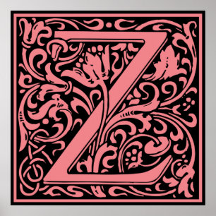 Brev Z Medieval Monogram Vintage Inledande Poster