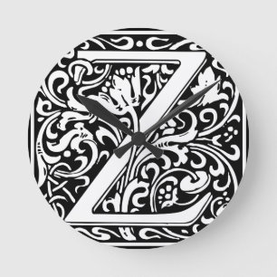 Brev Z Medieval Monogram Vintage Inledande Rund Klocka