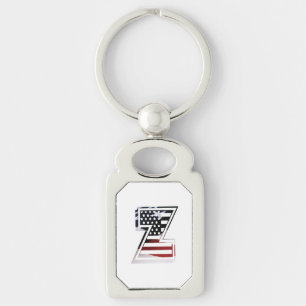 Brev Z Monogram patriotisk Rektangulärt Silverfärgad Nyckelring