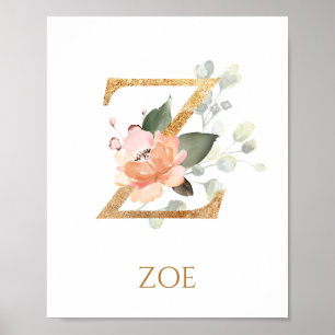 Brev Z Monogram Rosa Peach ro Nursery Poster